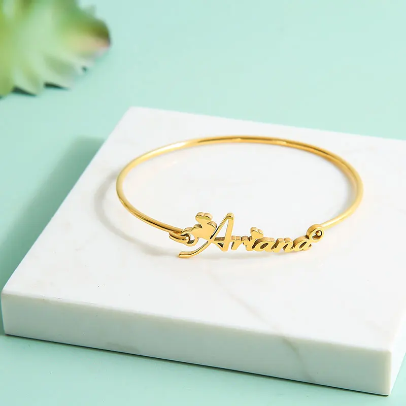 Custom Wire Bangle Personalized Name Bracelet for Women Girl Stainless Steel Cuff Birthday Blessing Jewelry Gift