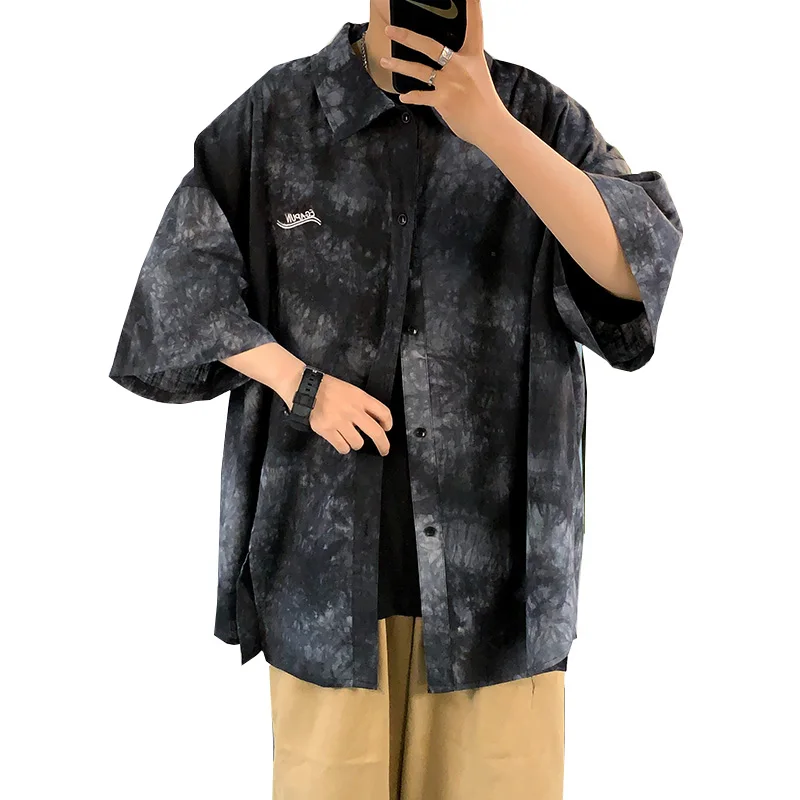 Summer 2021 new shirt men's short sleeve Korean casual loose jacket trend tie dyed shirt handsome thin shirts рубашка мужская
