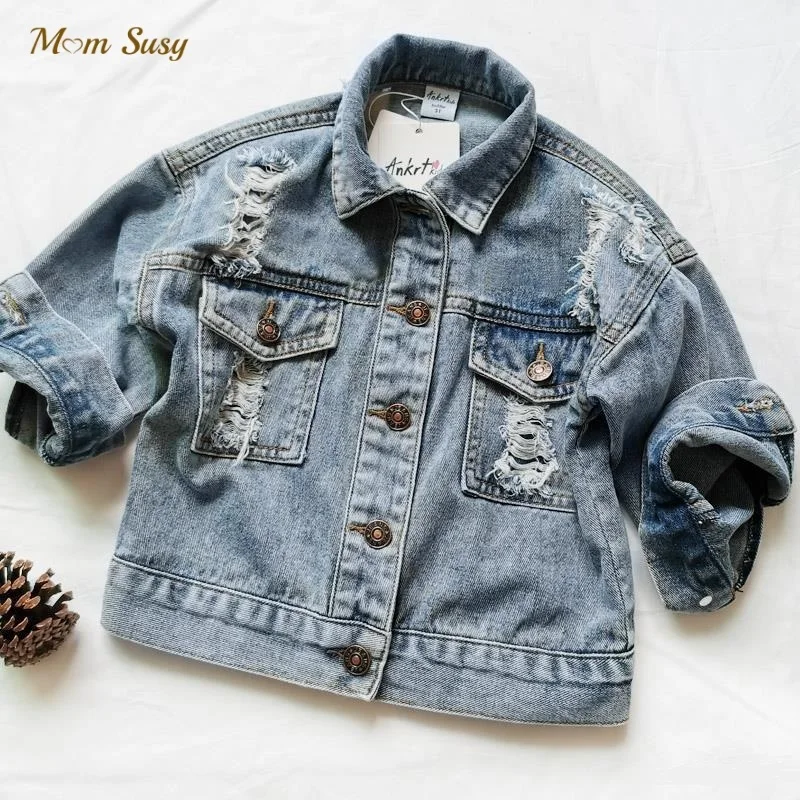 Baby Boy Girl Denim Jacket Ripped Holes Infant Toddle Jean Coat Kids Jean Clothing Baby Outwear Spring Autumn Chaqueta Clothes