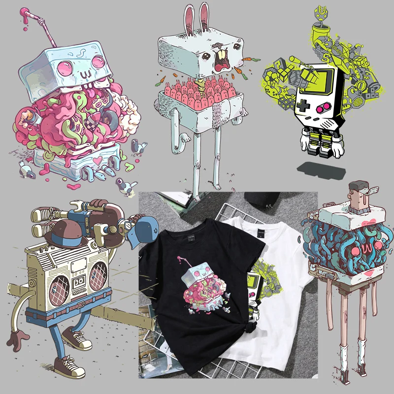 Jouets dessin animé pour enfants, jeu thermo-autocollant en fer imprimé, transfert de chaleur, patchs pour vêtements, chemise, sac à capuche, cadeau de décoration