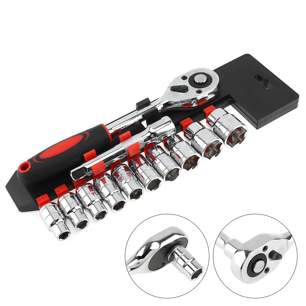 

12pcs/set Socket Wrench Set 1/2 inch Ratchet Wrench Spanner Professional Hand Tools with 125mm Connecting Rod 10-24mm Socket