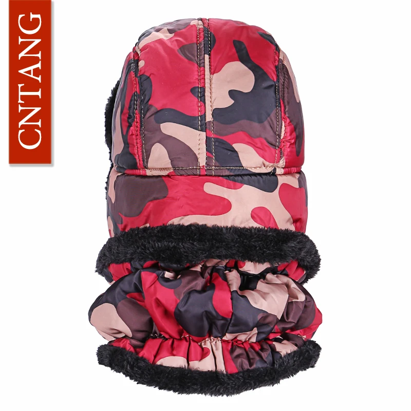 CNTANG Winter Warm Bomber Hat Unisex Outdoor Caps Men Women Windproof Ski Scarf Ears Mask Flaps Russian Hats Plus Thicker 1 set