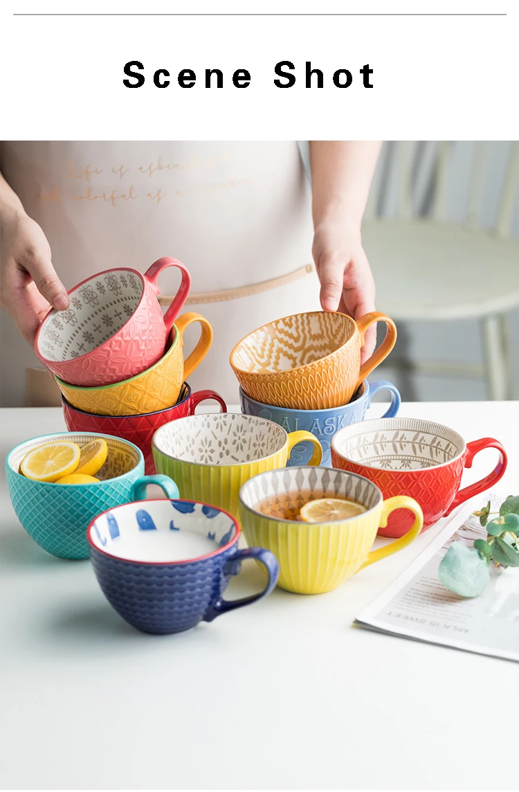 European Style Ceramic Coffee Cups Milk Tea Breakfast Mug Cappuccino Flower Cups Latte Kitchen Tableware High-grade