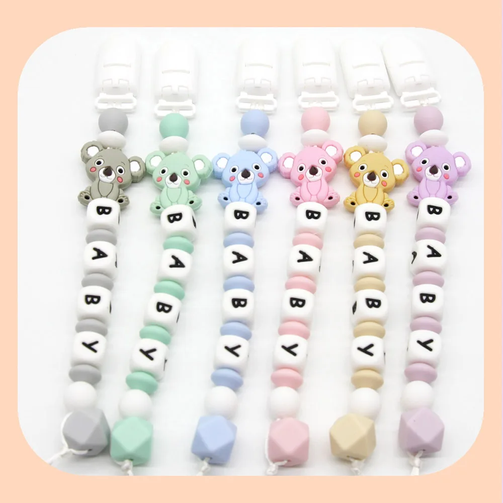 Cute-idea 1set BPA Free Baby Teething Necklace Pacifier Chain Baby  Koala Teether Nursing Toy Gift Food Grade Silicone Beads