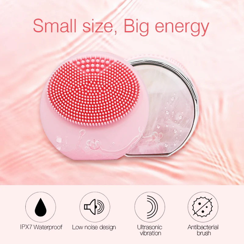 

Mini Battery Electric Sonic Face Cleansing Brush Silicone Facial Skin Scrubber Vibration Massage Pore Cleaner Jade Crystal Back