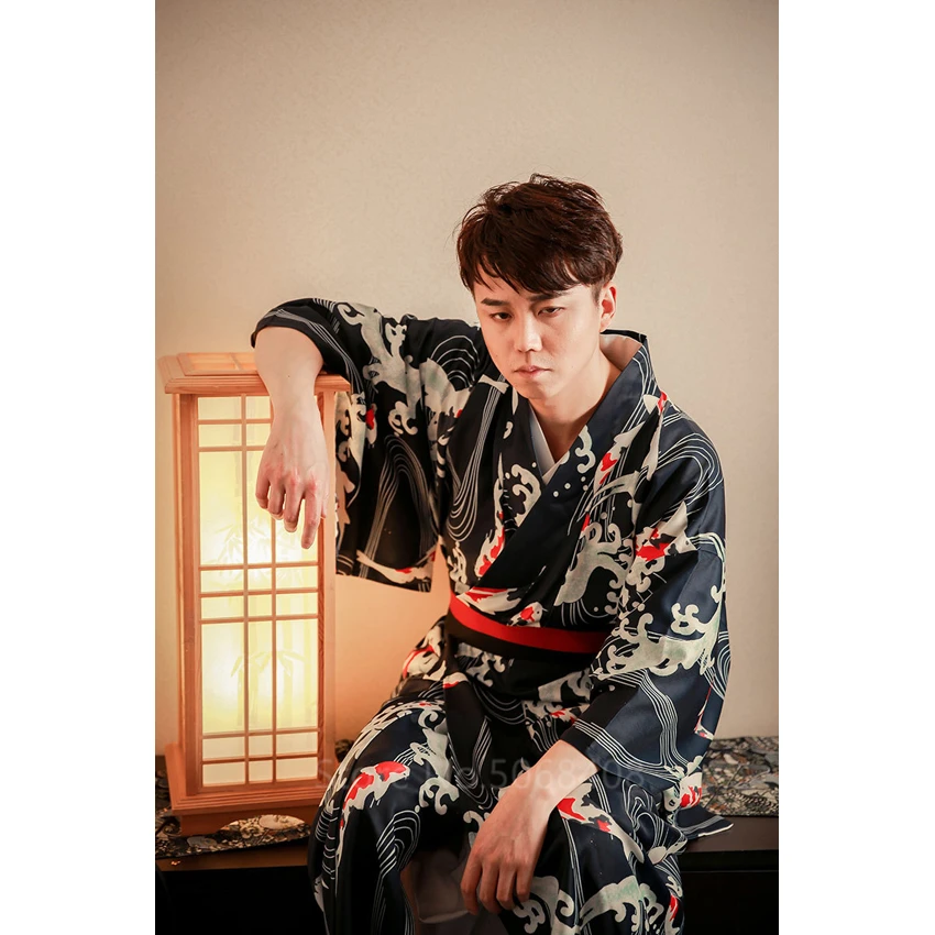 Japanese Traditional Clothing Kimono for Men Women Samurai Set Advanced Clothes Waves Print Cosplay Japan Dress Robe Cardigan