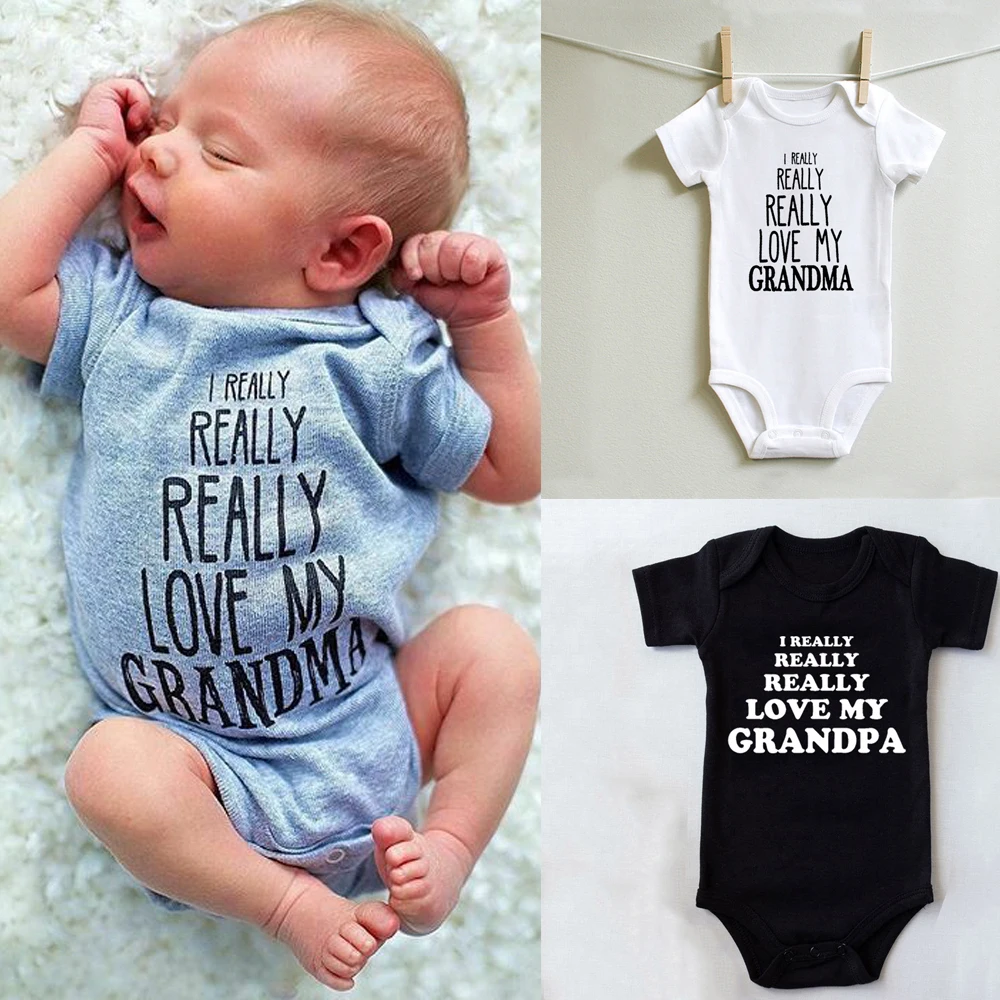 

0-24M Summer Newborn Infant Baby Boy Romper Short Sleeve Casual Jumpsuit I Love My Grandpa/grandma Bodysuit Clothes Outfits