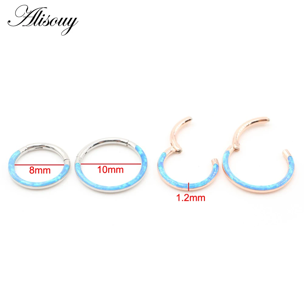 Alisouy 1pc 316L Stainless Steel 16G Twist Hinged Clicker Nose Septum Ring Opal Hoop Eyebrow Lip Ear Rings Body Piercing Jewelry