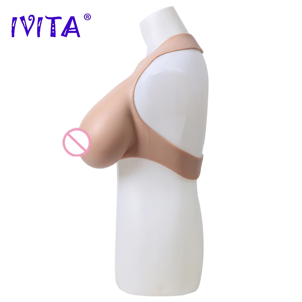 IVITA 100% Full Silicone Boobs Filled Breast Forms Realistic Fake Boobs Enhancer for Crossdresser Drag Queen Shemale Transgender