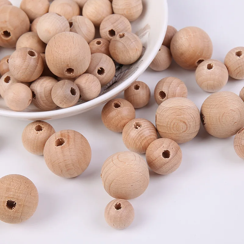 100pcs/lot Natural Beech Wood Beads 12MM 15MM 20MM Round Loose Spacer Wooden Beads DIY Jewelry Pacifier clip Accessories