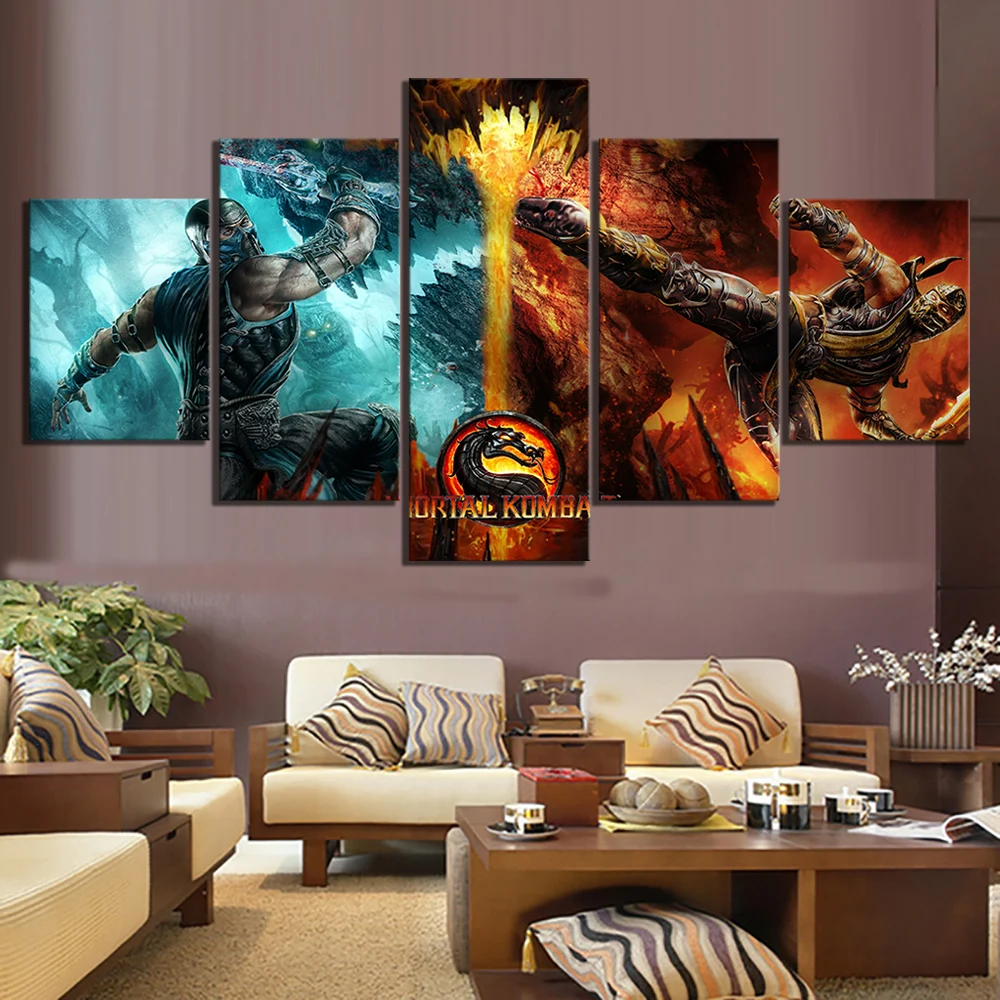 

No Framed Canvas 5Pcs Mortal Kombat Game Final Fight Wall Art HD Posters Home Decor Pictures Living Room Decoration Paintings