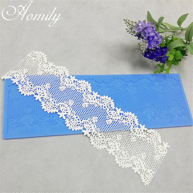 Amoliy 30cm Rose Lace Fondant Mold Wedding Cake Decorating Tools Icing Mat Pad Pastry Baking Tool Cake Decoration Accessories