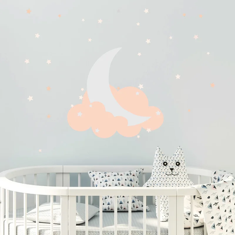 Creative Moon Clouds Stars Wall Sticker Kids Room Decals Baby Bedroom Decoration Mural Living Room Decor Combination Wallpaper