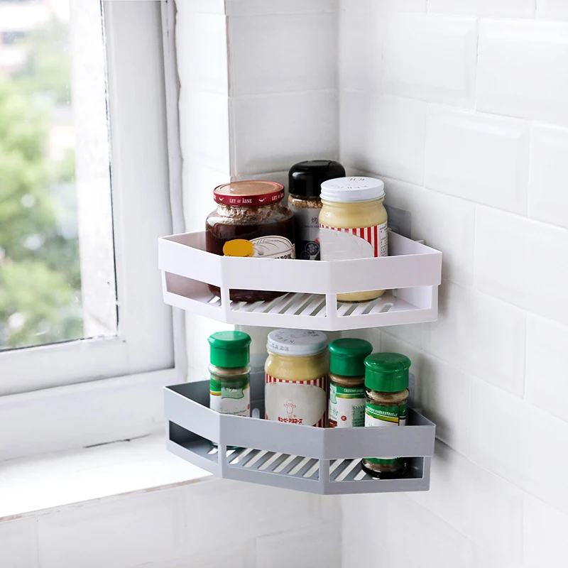 Bathroom Kitchen Corner Frame Shower Shelf Shampoo Punch Free Storage Rack Holder With Suction Cup Bathroom Accessories Gadgets