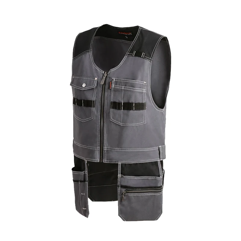 Men Work Vest Safety Clothing Multi-pockets Tool Vest Multi Functionnal Photographer Carpener Mechanic Workwear Tops