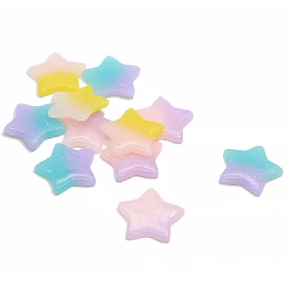 50/100pcs Very Cute Sparkly Pastel Star Flatback Kawaii Cabochons Pastel Shimmer Rainbow Star Resin Flat Back Cabochons Cabs