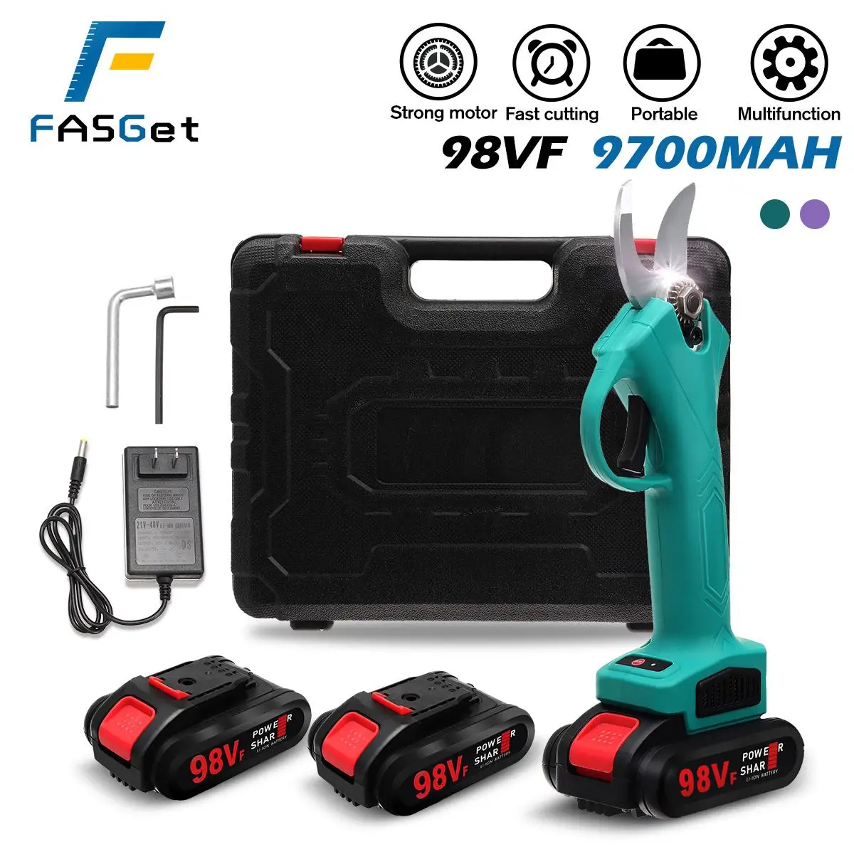 

98V Electric Cordless Pruner Pruning Shear with 9700mAh Lithium-ion Battery Efficient Fruit Tree Bonsai Pruning Cutter EU Plug