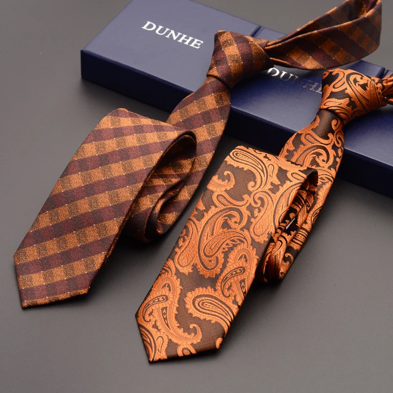 

High Quality 2022 New Silk Formal Wedding Ties for Men Tie slim 6cm Necktie Designers Brand Orange Gold Neck Tie with Gift Box