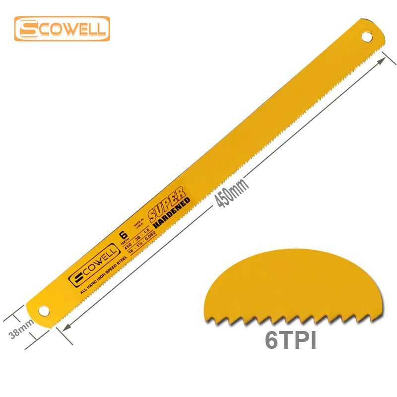 HSS Power Hacksaw Blades, Aço Saw Blade, Adequado para Power Machine Máquinas Usadas, Comprimento de 6,10TPI, 350mm, 400mm, 450mm, 5Pcs