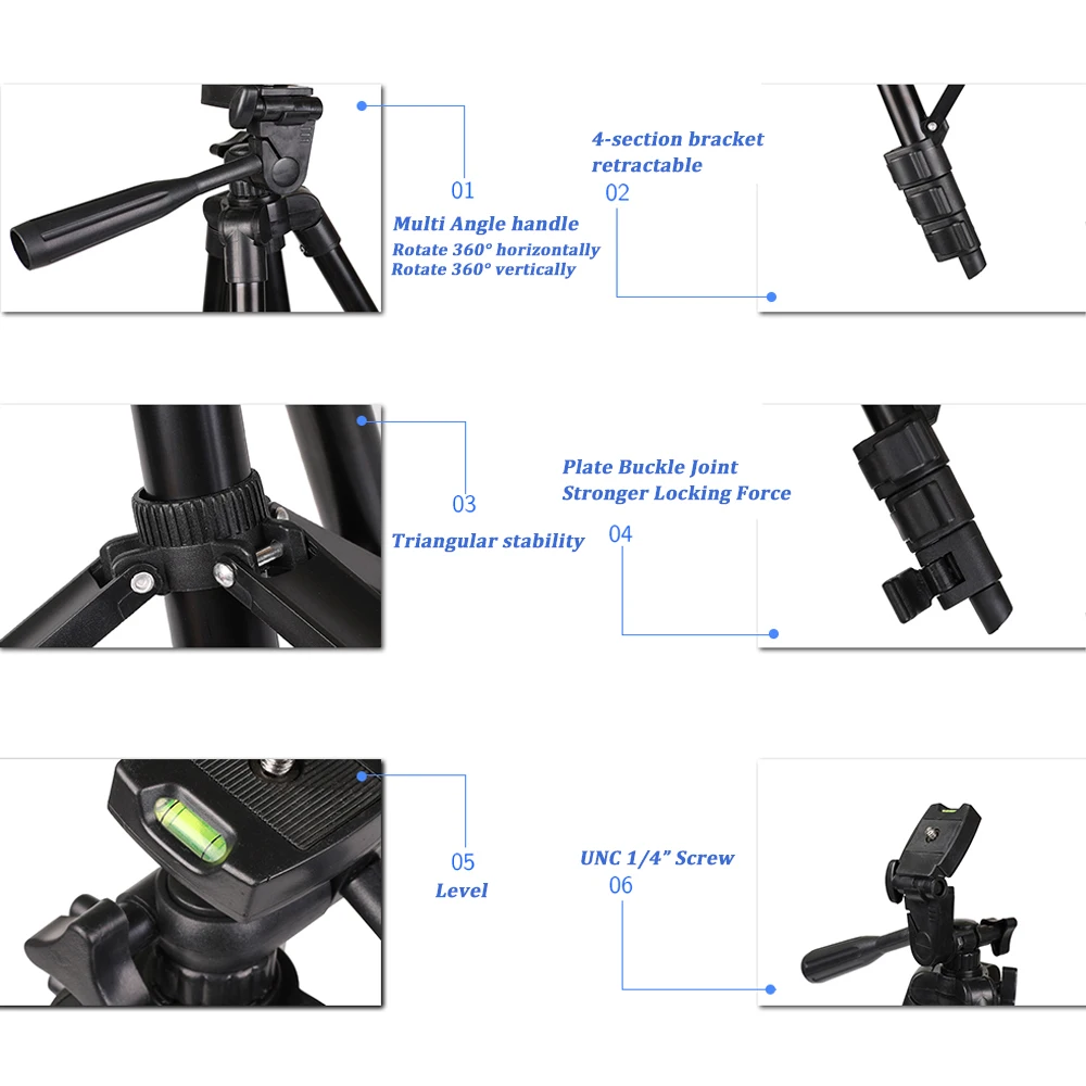 NA-3120 Tripod Telepon Berdiri 40 Inci Fotografi Universal Untuk Gopro iPhone Samsung Xiaomi Huawei Telepon Aluminium Travel Tripode Par