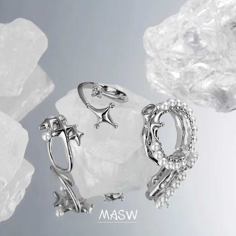 MASW Fashion Women 2021 New Trend Delicate Original Design Brass Metal AAA Glass Star Rings Trendy Jewelry Party Gifts