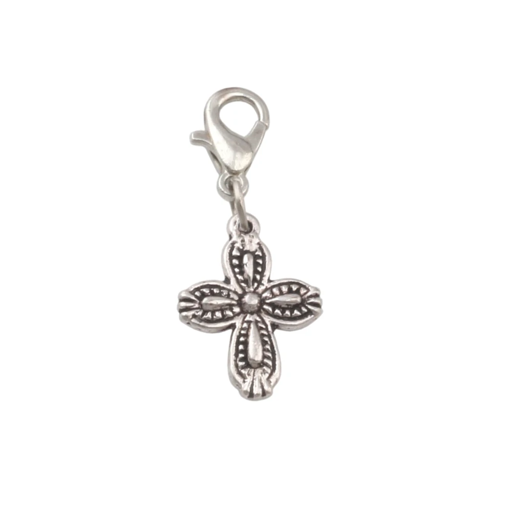 

100pcs Dangle Zinc Alloy Cross Flower Charm Big Hole Beads Fit European Charm Bracelet Jewelry 13x30mm A-273a