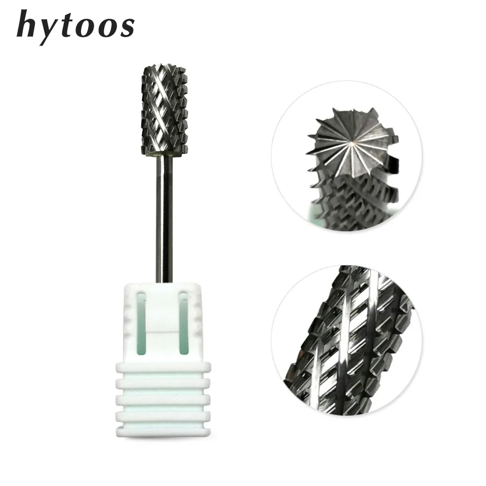 HYTOOS 4XC Top Cut Barrel Carbide Nail Drill Bit 3/32 Nail Burrs Milling Cutter For Manicure Drills Accessories Remove Gel