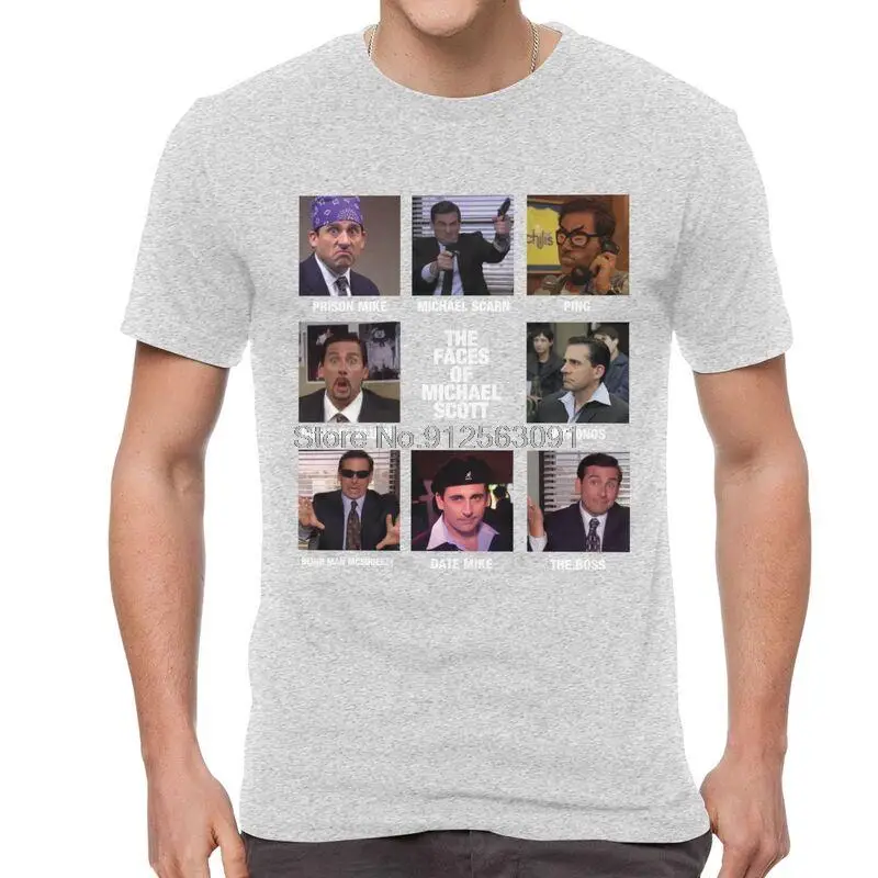 The Faces Of Michael Scott T-shirt Men's Novelty T Shirt Short Sleeve Cotton Dwight Schrute TV Show The Office Tshirt Urban Tee