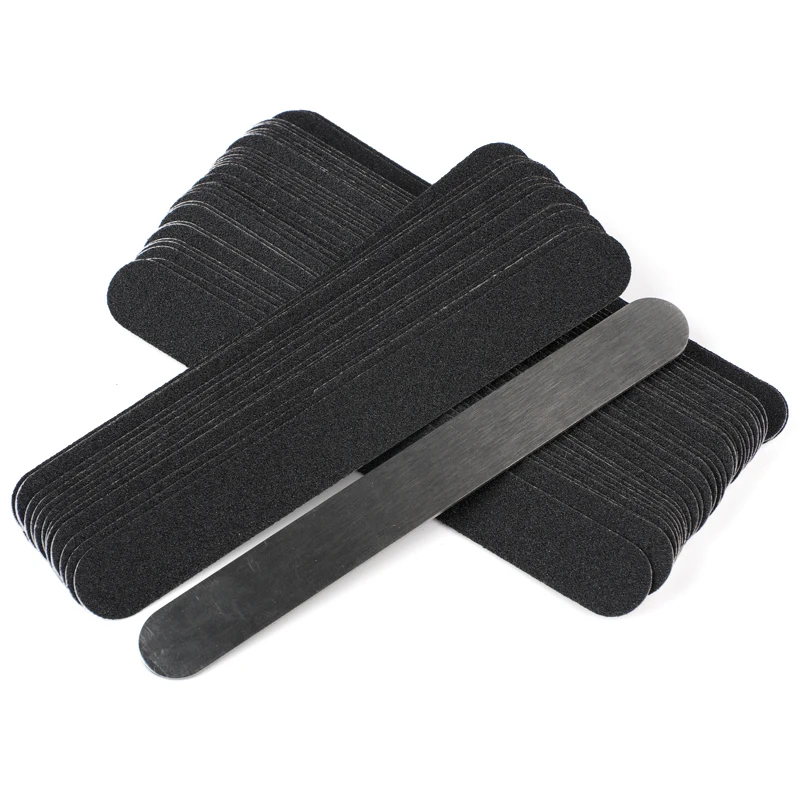 Mini Replaceable Nail Art File 50Pcs Black Straight Removable Sandpaper Pads Stainless Steel Handle Metal Buffer Manicure Block