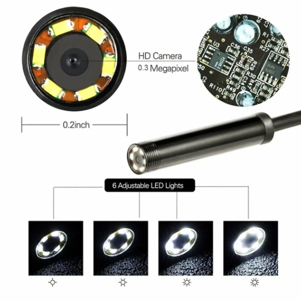 Hot 7.0mm Endoscope Camera HD USB Endoscope With 6 LED 1~10m Cable Waterproof Inspection Borescope For Android PC Type-c