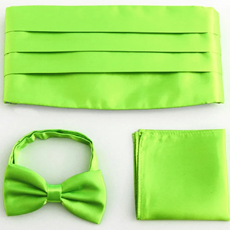 Men accessories wide elastic belt cummerbund Set Bowtie Pocket square towel Handkerchief