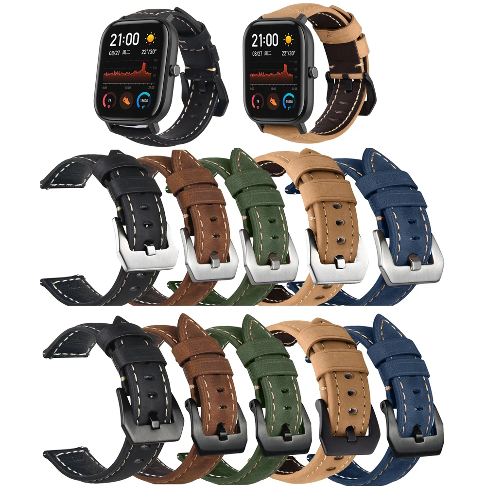 20มม.สายนาฬิกาหนังแท้สำหรับ Huami Amazfit GTS 2สมาร์ทนาฬิกาสายรัดข้อมือสำหรับ Amazfit Bip U S Lite GTR 42มม.สายรัด