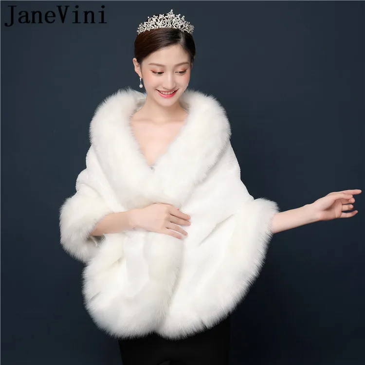 

JaneVini Cape Mariage Ivory Bride Faux Fur Wrap 2020 Winter Soft Woman Wedding Dress Cape Bolero Bridal Capelet Shawl Fur Jacket