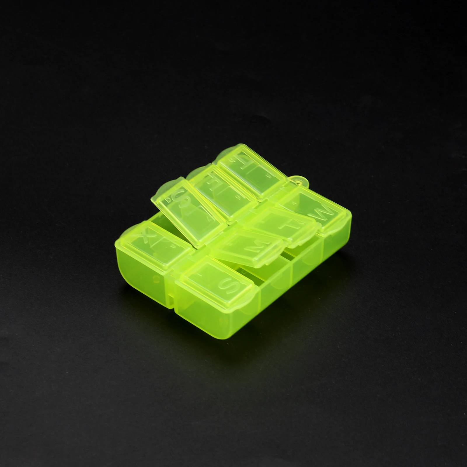 Caja de plástico pequeña transparente/verde, 8 rejillas, Kit de almacenamiento de joyas/componentes electrónicos, piezas, caja de almacenamiento de acabado