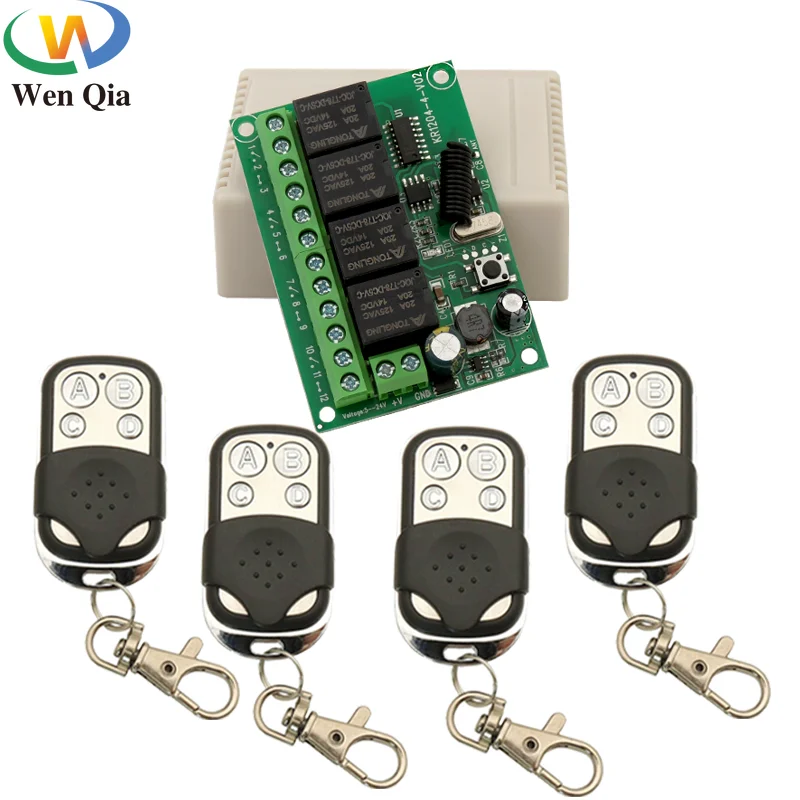 433MHz Universal Wireless Garage Remote Control Switch DC 6V 24V 30V 4CH 10A RF Relay Receiver Transmitter For Gate/Motor/Light