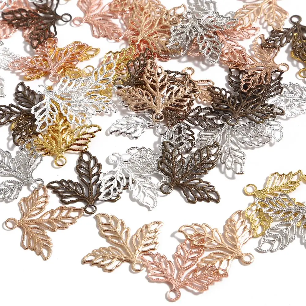 Filigrana Flower Leaf Wraps Metal Charms, Embellishment Scrapbook, DIY Jóias, Metal Craft Wraps, Acessórios Orelha, 10Pcs