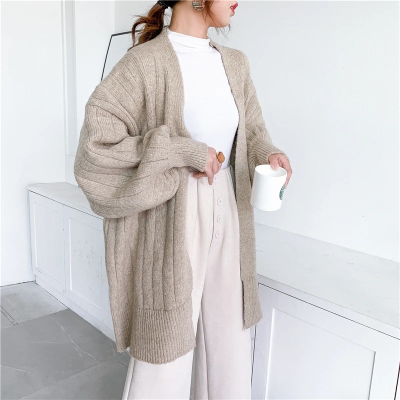 

[ZAYAU]Autumn and Winter Sleeves Lazy Wind Loose Thickened Thick Knit Sweater Cardigan Coat Medium Long Large Female