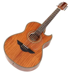 Professional 10 string acoustic guitar 39 inch folk guitar high gloss natural sharpe angle design can add EQ