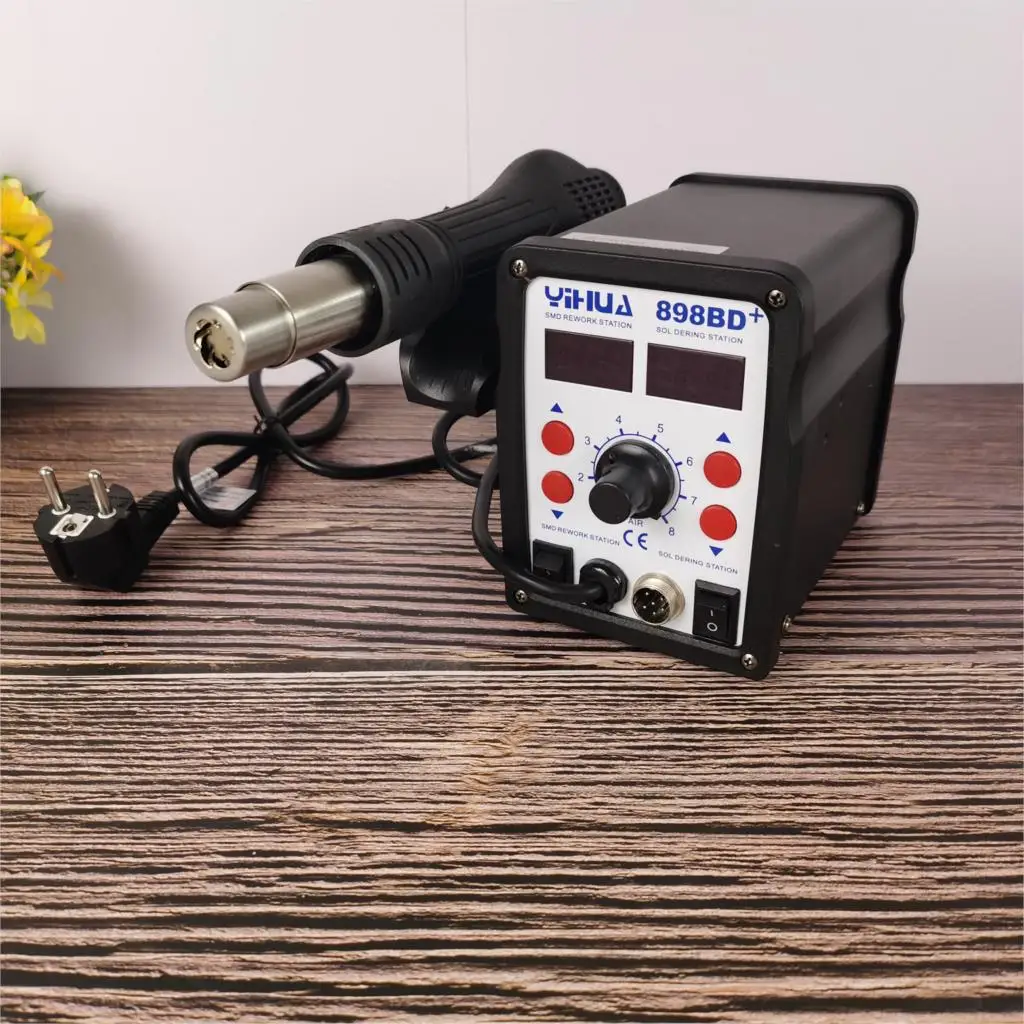 

HOT 2 in 1 YIHUA 898BD+ SMD Electric Soldering Iron and Heat Hot air Gun Rework Solder Welding Station