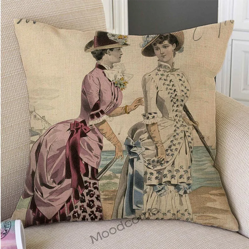 European Victoria Era Royal Court Duchess Lady Elegant Home Decoration Art Sofa Throw Pillow Cover Luxury Linen Cushion Cover