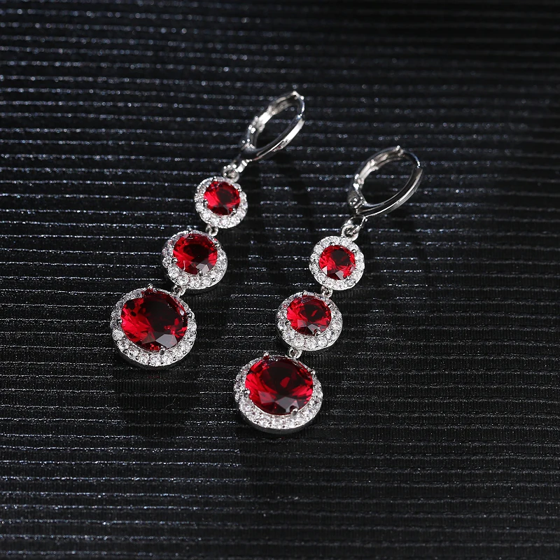HuiSept Earrings Silver 925 Jewelry Round Shape Sapphire Zircon Gemstones Drop Earrings for Women Wedding Ornaments Wholesale