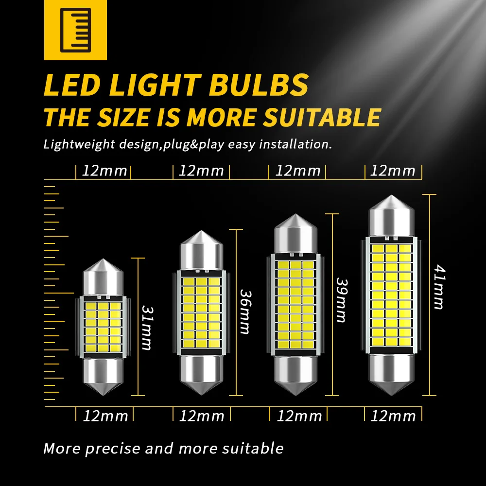 DXZ 50Pcs C5W C10W LED Bulbs Canbus Festoon-31MM 36MM 39MM 41MM 2016 chip Car Interior Dome Room Light Reading Trunk Light 12V