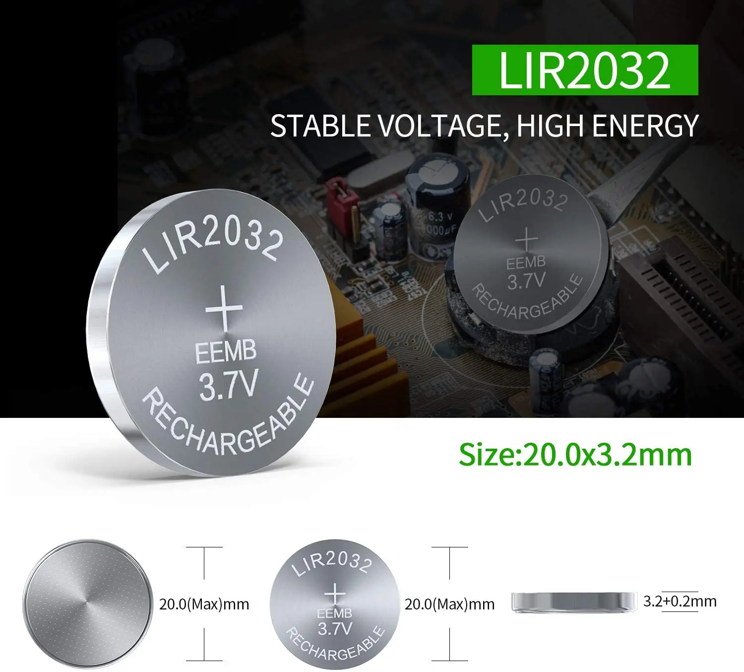 EEMB 1000 ~ 30 sztuk LIR2032 akumulator 2032 3.7V bateria litowa guzikowa 45mAh baterie pastylkowe duże opakowanie