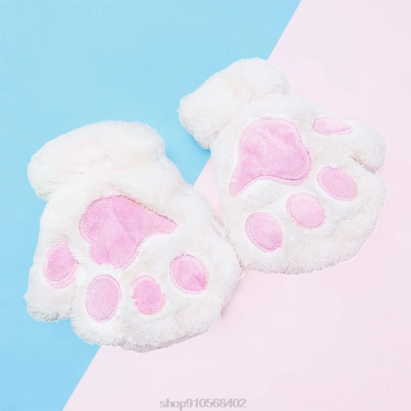 

Women Winter Warm Half Finger Gloves Cute Cat Paw Embroidery Anime Kitten Thicken Fuzzy Plush Fingerless Mittens D02 12 Dropship