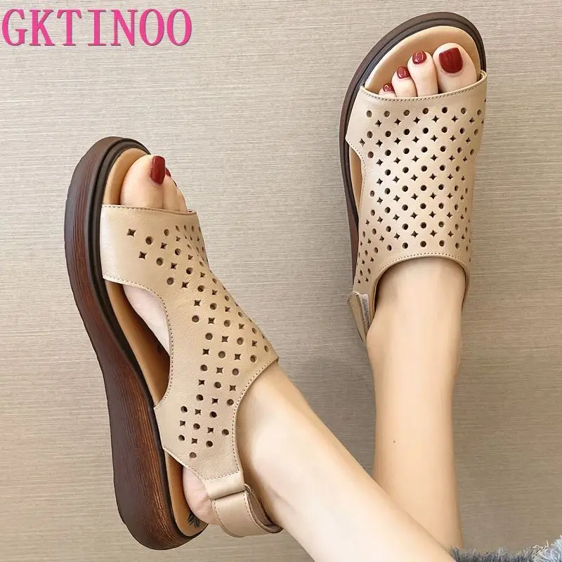 GKTINOO Women\'s Sandals Genuine Leather Platform Sandal 2024 Summer Thick Sole High Heels Ladies Sandal Summer Shoes For Women