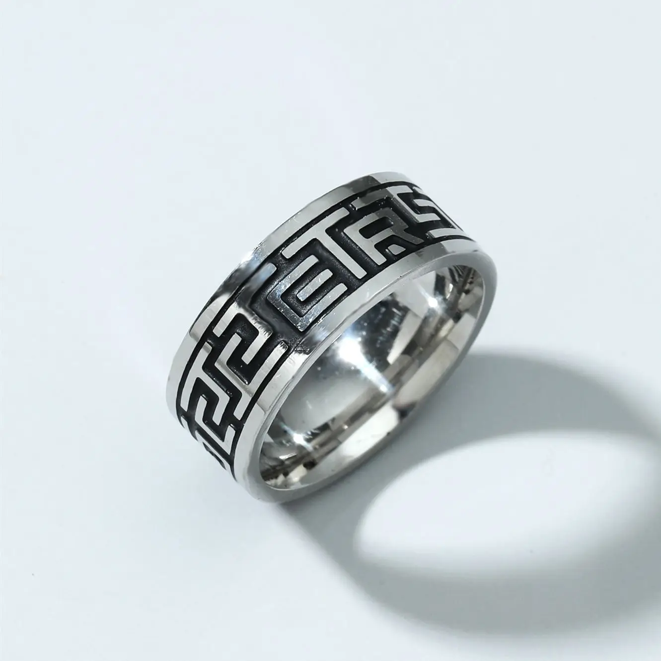 New Vintage 8mm Black Pattern Ring For Men and Women