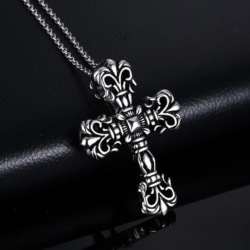 1 PC New Listing Titanium Steel Cross Death Coffin Pendant Necklace Men's Punk Hip Hop Rock Personality Men's Fashion Jewelry