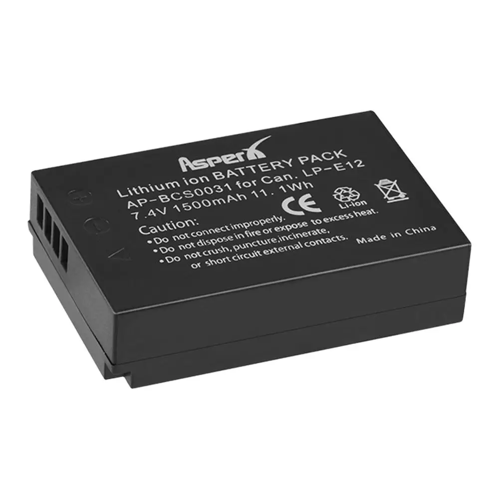 

AsperX For Canon EOS M50 1500mAh LP-E12 LP E12 LPE12 Camera Battery Bateria For Canon EOS M100 100D Kiss X7 Rebel SL1 M10 DSLR