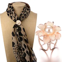 Crystal Flower Silk Scarf Jewelry Accessories Shawl Ring Clip Tricyclic Scarf Buckle Luxurious Simple Women Girl Party