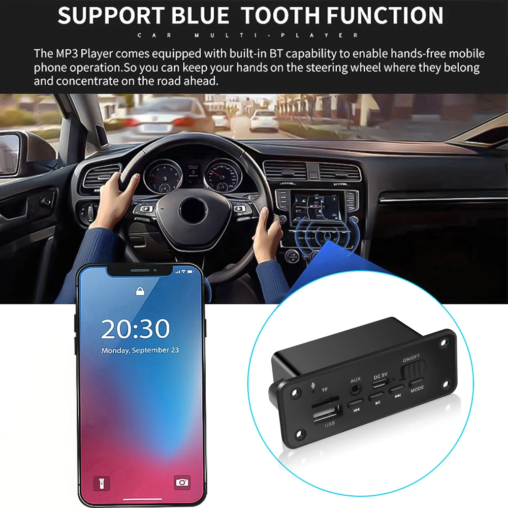 kebidu Bluetooth MP3 WMA Decoder Board DC 5V Audio Module USB TF Radio Wireless FM Receiver MP3 Player 2 x 3W Amplifier For Car